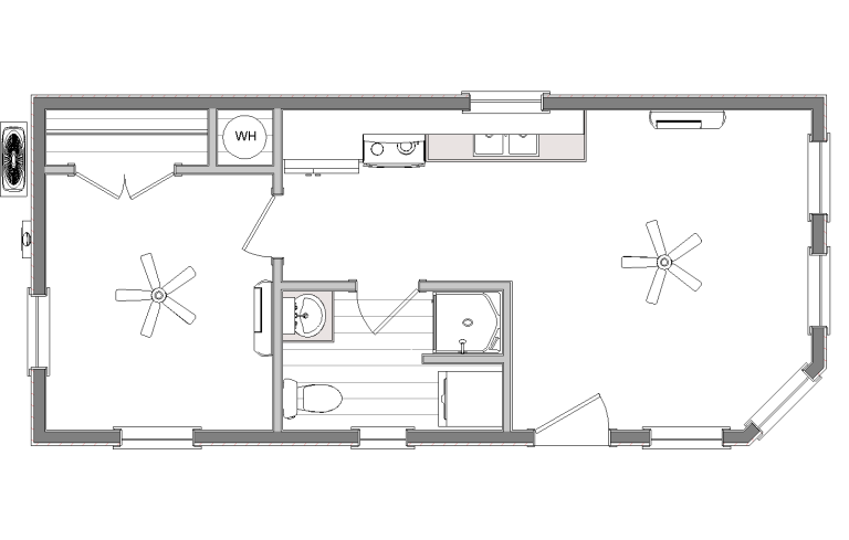 Model: BL101 - 
Size: 448 sq. ft.
-
Stackable W/D Hookups, ¾ Bath, Full Range, Microwave, Upper Cabinets, Minisplit HVAC