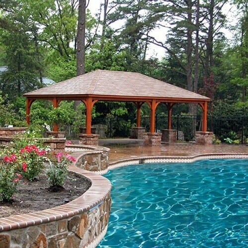Large Wooden Traditional Pavilion by Pool